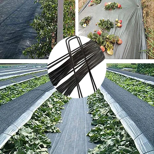 Miniatura 3 de Paquete de 20 grapas para paisajismo galvanizadas negras de 8 pulgadas, calibre 11, estacas de jardín, clavijas antioxidantes, estacas de suelo