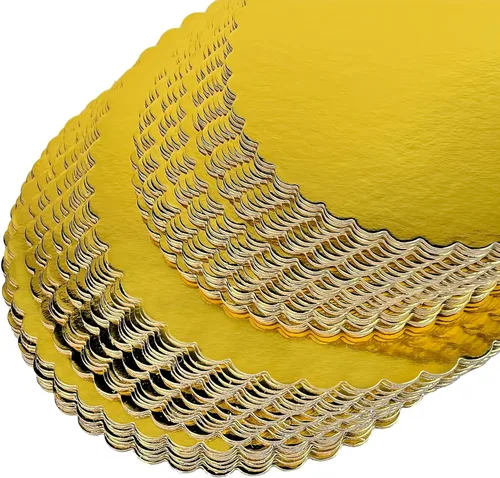 Miniatura 6 de Paquete de 25 tableros redondos resistentes de 10 pulgadas para tartas, placas de cartón dorado con base festoneada, paquete de 25 (dorado)