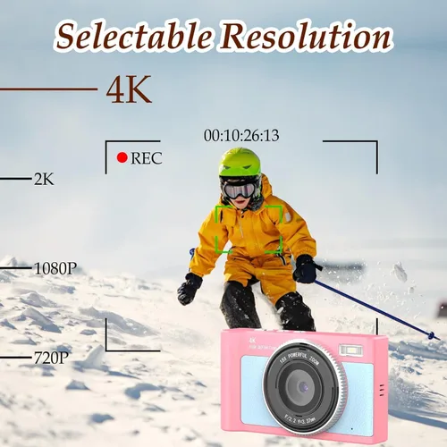 Miniatura 5 de Forc Cámara digital, cámara de fotos 4K con tarjeta de 64 GB, video antivibraciones con zoom 18X, cámara vintage para camping, viajes, vlogging