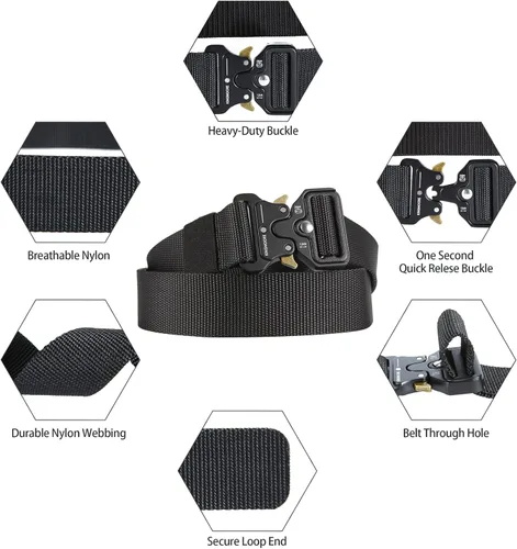Miniatura 2 de KingMoore - Cinturón táctico para hombre, resistente, ajustable, estilo militar, de nailon con hebilla de metal