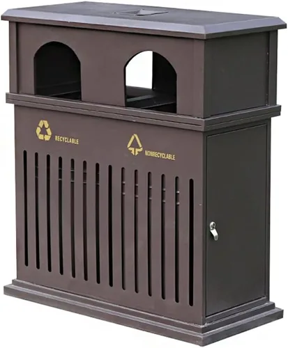 Bote de basura para exteriores e interiores, cubo de basura comercial de aluminio fundido con cenicero, bote de basura adecuado para uso en patio,