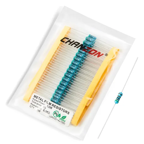 Miniatura 14 de Chanzon - 100 resistencias de película metálica 1/2 W (0.5 W) 10 Ω ohmios ±1% de tolerancia 10R MF, resistencias de agujero pasante con limitación