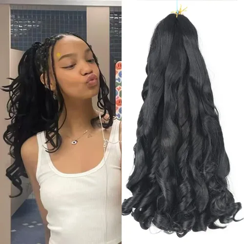 Miniatura 52 de Cabello rizado francés para trenzar de 12 pulgadas, 8 paquetes de cabello rizado preestirado para trenzas de caja, rizos franceses, trenzas