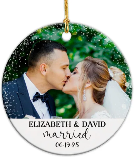 Miniatura 24 de Adorno de cerámica personalizable con texto en inglés «Our First Christmas Together As Mr and Mrs 2024», adorno personalizado para parejas recién