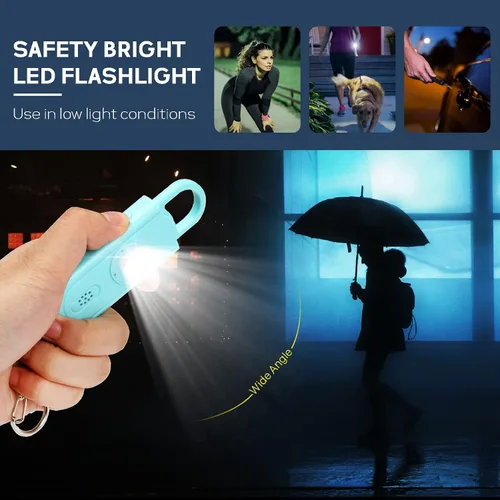 Miniatura 4 de Llavero de alarma de seguridad personal para mujeres, 2 unidades, sirena fuerte de 130 dB con luz estroboscópica SOS, linterna, altavoces dobles