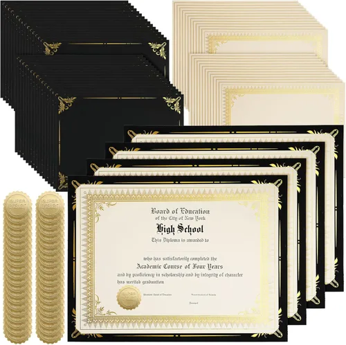Miniatura 11 de Fainne 100 Sets Kit de Papel para Certificados de Una Cara con Borde de Lámina para Portadas de Certificados de 8.5 X 11, Sellos de Reconocimiento