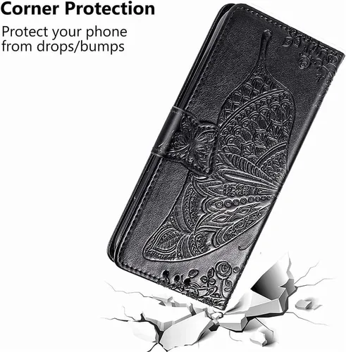 Miniatura 5 de Funda para Samsung Galaxy A14 5G, Samsung A14 5G, piel sintética de alta calidad con diseño de flor de mariposa en relieve, función atril, ranuras
