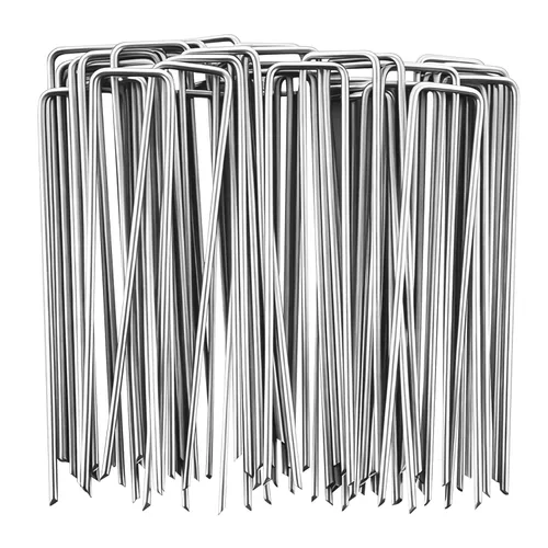 Paquete de 50 grapas de jardín resistentes en forma de U de 6 pulgadas, estacas de jardín de acero galvanizado de calibre 11 para asegurar tela de