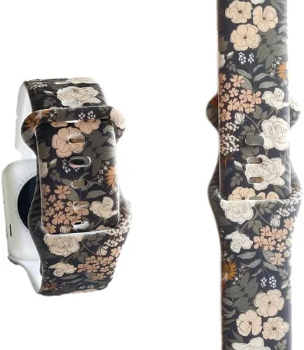 Correa de silicona floral compatible con Apple Watch (1.496-1.732 pulgadas), correa de repuesto suave y unisex para las series 1-10, SE, Ultra