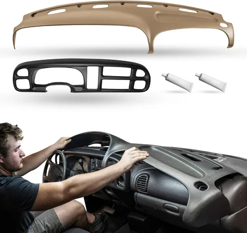 Miniatura 16 de DASHSKIN Tapa moldeada para salpicadero compatible con Dodge Ram 1500 1998 1999 2000 2001 (98-02 Ram 2500 y 3500) en gris niebla, fabricada