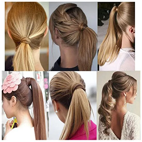 Miniatura 7 de Lelinta Extensión de cola de caballo rizada ondulada de 18 pulgadas para mujer, extensión de pelo sintético rubio ceniza mezcla Giner