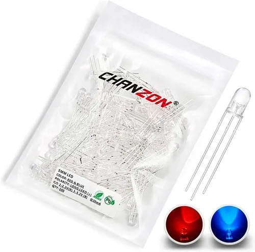 Miniatura 10 de CHANZON 100 luces de diodo LED rojo y azul de 0.197 in (transparente redondo transparente bicolor) iluminación brillante lámparas componentes F)