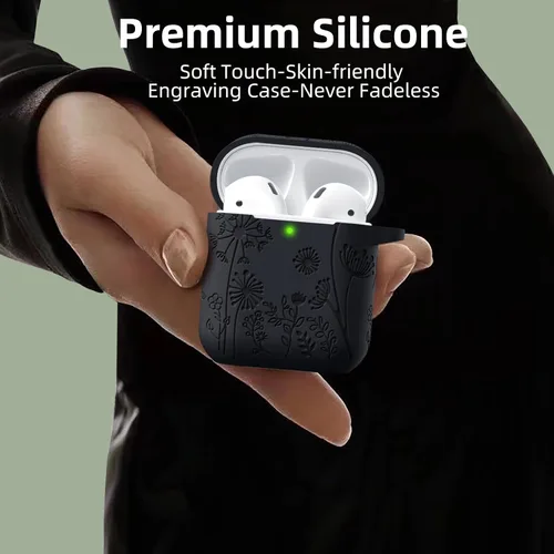 Miniatura 4 de Lerobo para Funda AirPod, Funda de 2ª y 1ª Generación, Funda Protectora Completa con Grabado de Flores Compatible con Funda de Carga Apple AirPod