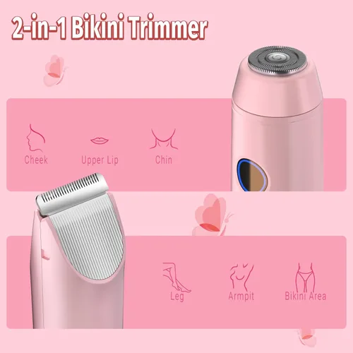 Miniatura 2 de Recortadora de bikini 2 en 1 para mujer, afeitadora de bikini con doble cabeza, depilación corporal y facial, maquinilla de afeitar eléctrica Rosa