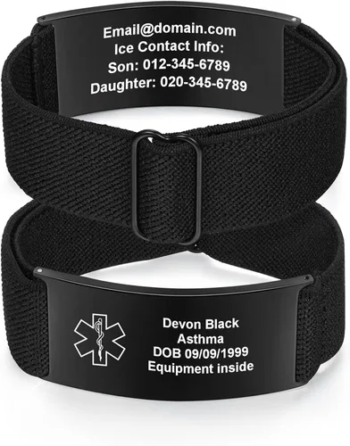 Lam Hub Fong Brazalete de alerta médica de emergencia personalizado - Grabado gratuito, se envía al día siguiente, acero de titanio que no se