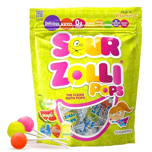 Zollipops Sour Clean Teeth Pops - Paletas sin azúcar con xilitol, sin colorantes, aptas para dieta keto y diabética, golosinas aprobadas por