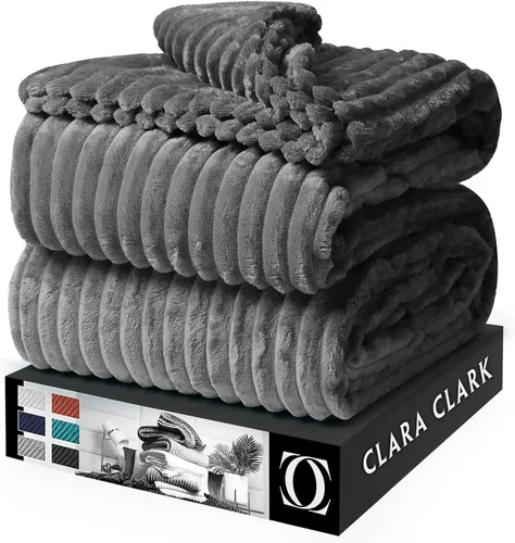 Clara Clark Manta de forro polar de felpa cortada, tamaño manta, ligera, súper suave, mullida, de lujo, lavable a máquina, (50 x 60 pulgadas) (gris