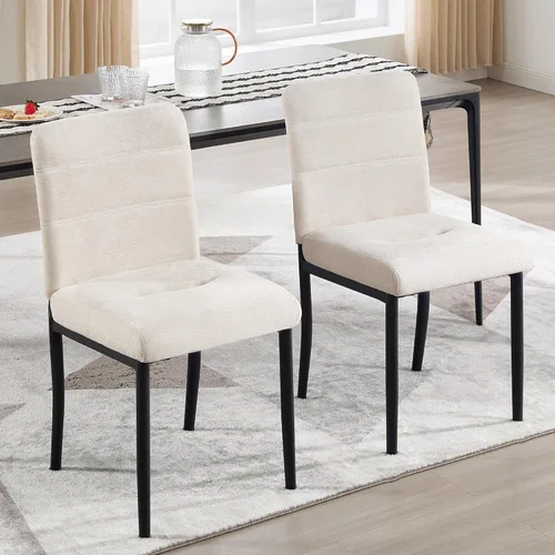 Miniatura 4 de Juego de 2 sillas de comedor, modernas sillas de comedor Parsons de tela tapizada, sillas de cocina sin brazos con patas de metal y asiento