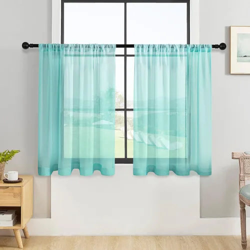 Miniatura 21 de MRTREES Cortinas transparentes de Aqua Blue, para cocina, de 36 pulgadas de longitud, cortinas transparentes de gasa con filtro de luz, cortinas