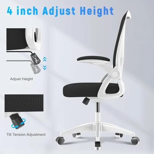 Miniatura 9 de naspaluro Silla de oficina ergonómica, silla de computadora con respaldo medio con altura ajustable, brazos abatibles y soporte lumbar, silla