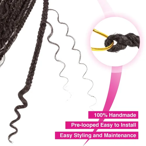 Miniatura 3 de Wodun Extensiones de Cabello de Ganchillo con Trenzas de Caja Goddess de 10 Pulgadas Pre-Enrolladas, Cabello de Ganchillo con Extremos Rizados Para