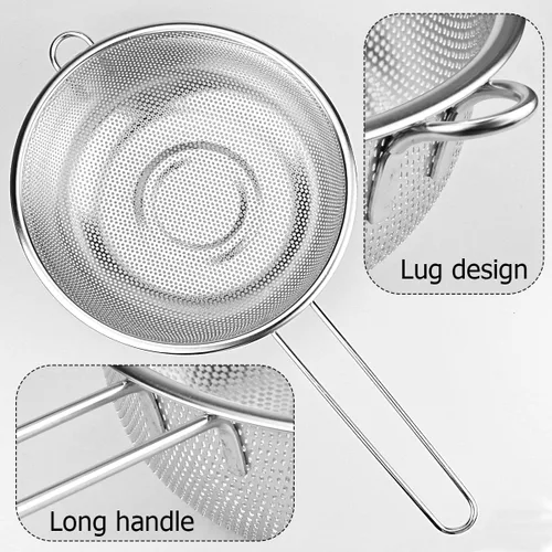 Miniatura 3 de Colador de acero inoxidable de malla fina con mango largo colador de cocina multiusos para colar, enjuagar, freír, cocinar al vapor y cocinar