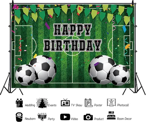 Miniatura 2 de Telón de fondo de fútbol de 5 x 3 pies para niños, fiesta temática de fútbol, fondo de fotografía, campo de fútbol, fiesta de cumpleaños para niños