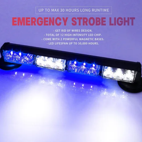 Miniatura 2 de Barra de luces estroboscópicas de emergencia de bomberos de policía de 14.8 pulgadas, color azul/blanco, funciona con pilas, para #07