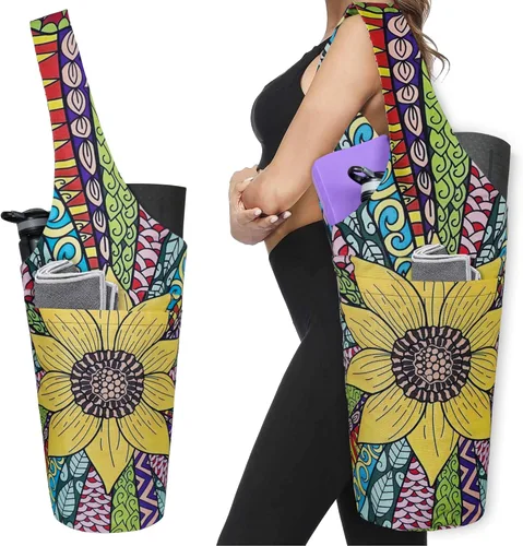 Miniatura 12 de Bolsa de esterilla de yoga impresa a la moda con bolsillo lateral grande y bolsillo con cremallera, bolsa larga de yoga que se adapta a la mayoría