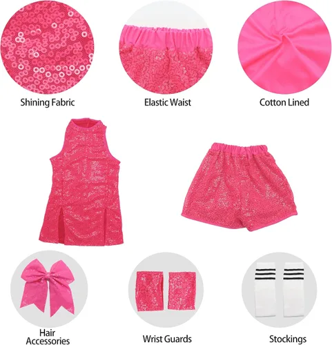 Miniatura 4 de Girls Sequins Dance Costumes Dress, Jazz Dance Costume Girls Hip Hop Outfits Sleeveless Sparkle Dance Dress Top & Shorts