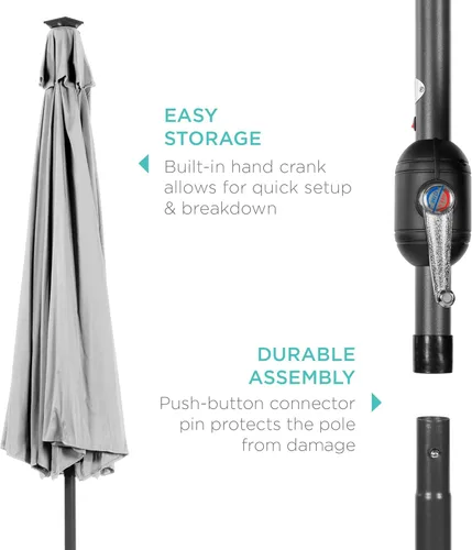 Miniatura 6 de Best Choice Products Solar Polyester LED Lighted Patio Umbrella w/Tilt Adjustment and UV-Resistant Fabric Gris niebla