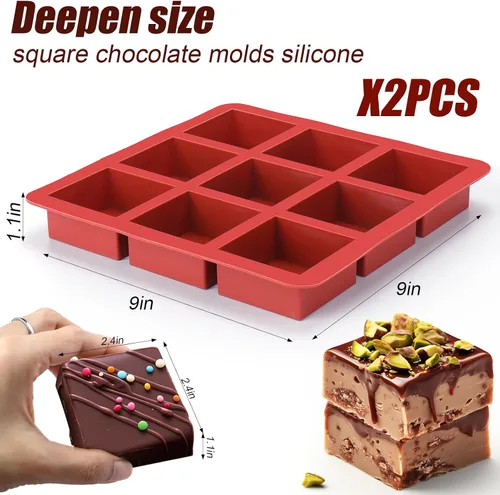 Miniatura 7 de AIERSA Moldes cuadrados de silicona para chocolate, 2 moldes de barra de chocolate profundo de 1 pulgada para bricolaje de 2.5 x 2.5 x 1 pulgada