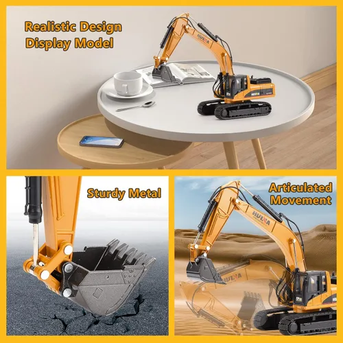 Miniatura 3 de Juguete de excavadora de metal a escala 1/40, equipo de construcción fundido a presión, camiones excavadores, juguetes para niños