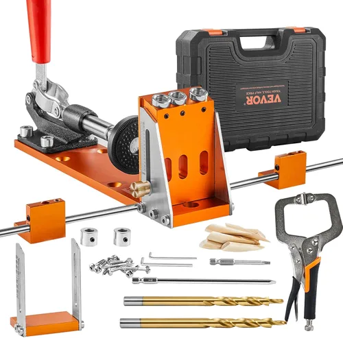Miniatura 11 de VEVOR Kit de plantilla de agujero de bolsillo, fácil de usar para proyectos de madera, viene con taladros escalonados, collares de tope, llaves
