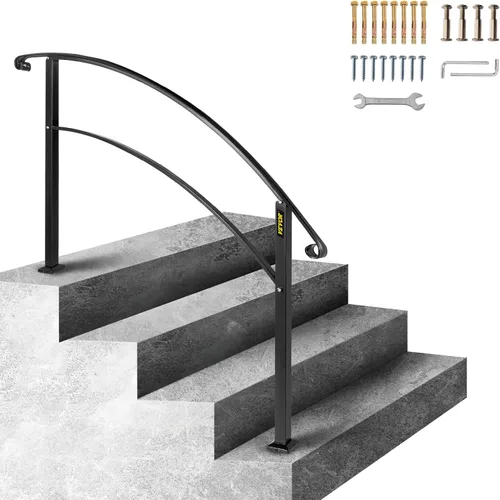 Miniatura 11 de VEVOR Pasamanos de escalera de metal ajustable para escalones al aire libre, 2-3 escalones, arco negro #1, barandillas gruesas para escaleras