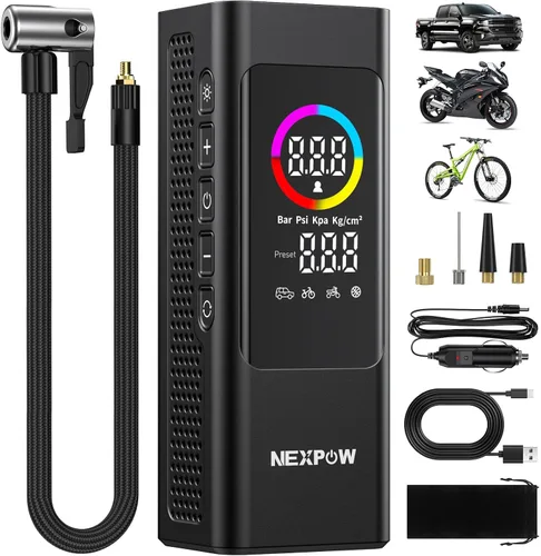 Compresor de aire portátil para inflador de neumáticos, bomba de aire inalámbrica NEXPOW de 150 PSI con medidor digital, batería recargable de 7800