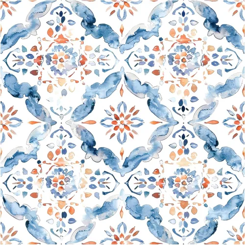 HAOKHOME Papel tapiz geométrico para despegar y pegar, diseño de damasco floral azul/blanco/rojo, papel de pared extraíble, decoración moderna del