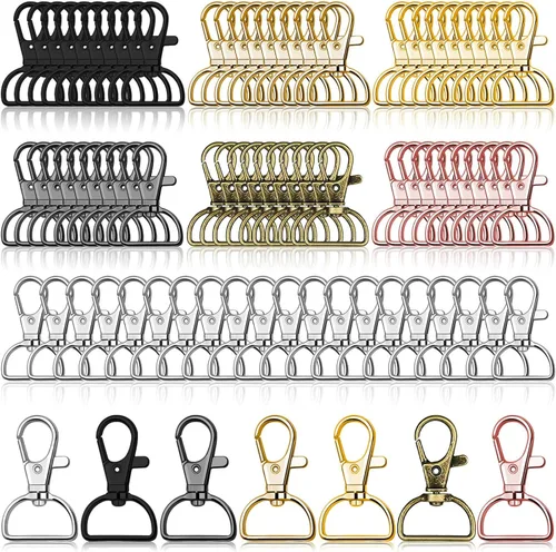 Ganchos Giratorios con Mosquetón, Anezus 80 Piezas Ganchos de Clip para Llavero, Clip de Anillo en D Hardware para Cordón para Hacer Llaveros, Hacer