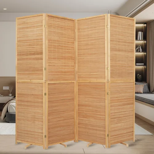Miniatura 12 de Panel divisor de habitación de bambú con patas giratorias de 360°, 4 paneles de 47 pulgadas de alto, pantalla de privacidad plegable corta