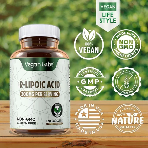 Miniatura 3 de Vegan Labs Ácido R-lipoico de 300 MG, 120 cápsulas veganas, apoya la energía celular y la protección antioxidante, sin gluten, sin OMG, suplemento