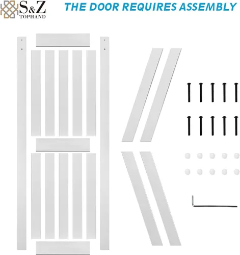 Miniatura 6 de S&Z TOPHAND® Puerta de granero doble de MDF de 18 x 84 pulgadas con kit de herrajes para puerta corredera de 6 pies, tablero sólido de puerta