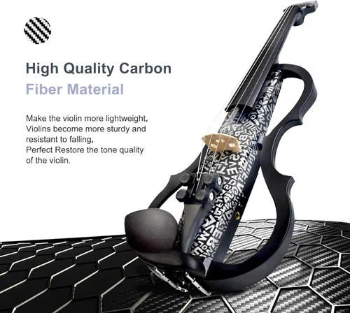 Miniatura 3 de Violín eléctrico de fibra de carbono premium tamaño completo 4/4, violín eléctrico silencioso profesional para adultos y adolescentes, violín