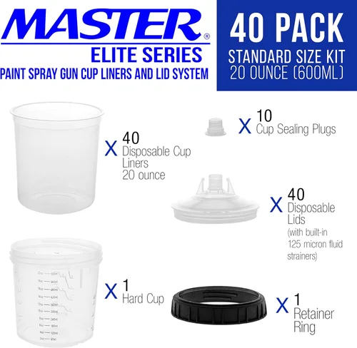 Miniatura 2 de Master Paint System MPS - Juego de 40 revestimientos desechables para pistola de pintura y sistema de tapas, paquete de 40