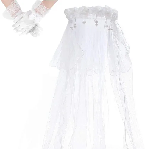 Miniatura 4 de WISSBLUE Niñas velo primera comunión y guantes,para niñas velo primera comunión, Blanco