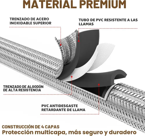 Miniatura 4 de Extensión de manguera de propano trenzada de alta presión mejorada de 6 pies con acoplamiento de conversión de abocinado de 3/8" a NPT hembra
