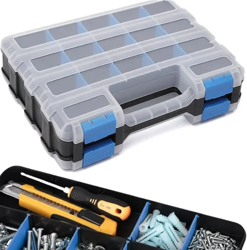 Andalus - Caja organizadora de herramientas, almacenamiento de piezas pequeñas, 34 compartimentos, organizador de hardware portátil de doble cara,