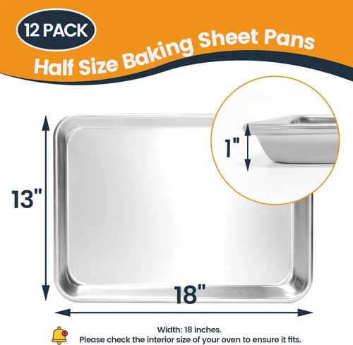 Miniatura 5 de Paquete de 12 bandejas para hornear de tamaño medio, bandeja de aluminio comercial para galletas, duradera y antiadherente, 18 x 13 pulgadas