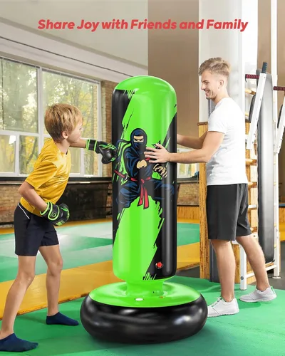 Miniatura 4 de QPAU - Saco de Boxeo para Niños, Bolsa de Boxeo Inflable Estable de 66 Pulgadas con Guantes de Boxeo, Soporte, Juguetes de Boxeo para Niños de 6 a