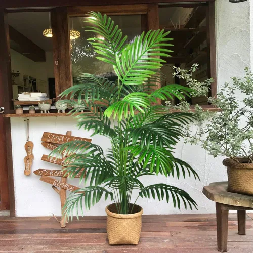 Miniatura 2 de 2 plantas artificiales grandes de 4 pies, palmeras artificiales falsas, hojas de palmera tropicales, plantas de palmera falsas, árbol alto