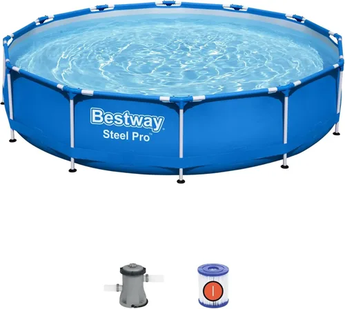 Miniatura 3 de Bestway Steel Pro - Juego de piscina redonda sobre el suelo de 12 x 30 pulgadas, incluye bomba de filtro de 330 gal